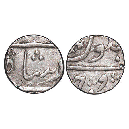 Broach, Silver ½ Rupee, 5.79g, Imtaya-ud-Daula (AH 1182-1186, 1768-1772 AD), Bharuch Mint,