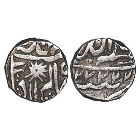 Chhatarpur, Silver Rupee, 10.92g, INO Shah Alam II. Pataka & flower on obverse & unknown n