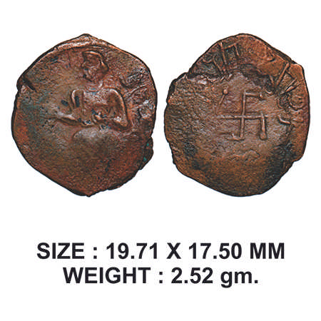 Paratarajas, Koziya (BC 270-230), Copper Drachma, 2.52g, Obv: King standing right, holding