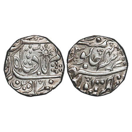 Chhatarpur, Silver Rupee, 11.25g, Hammered dump coinage, INO Shah Alam II, 4 RY, Flower & 