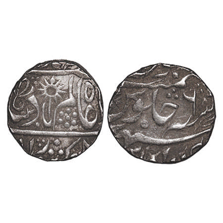 Chhatarpur, Silver Rupee, 11.32g, INO Shah Alam II, 6 RY, lotus flower, chakra & different