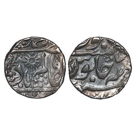 Chhatarpur, Silver Rupee, 11.24g, INO Shah Alam II, 7 RY, flower, chakra & different symbo