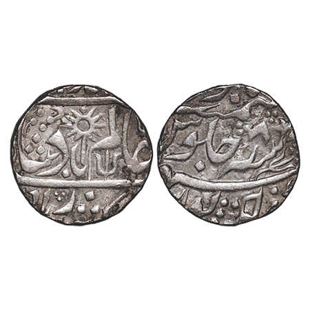 Chhatarpur, Silver Rupee, 11.24g, INO Shah Alam II, 8 RY, flower & trident on obv & rev. K