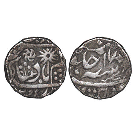 Chhatarpur, Silver Rupee, 11.05g, Hammered dump coinage, INO Shah Alam II, 17 RY, Flower &