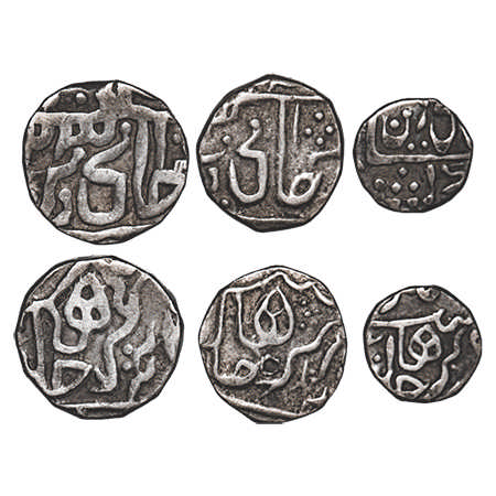 Gwalior, Silver ½, ¼, 1/8 Rupee, Daulat Rao (1794-1827 AD), (3 coins) Narwar Mint, INO Sha