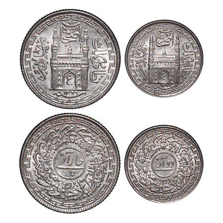 Hyderabad, Nickel (2 Coins), Mir Usman Ali Khan (AH 1329-1367 / 1911-1948 AD), Farkhanda B