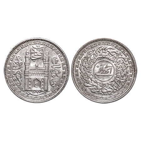 Hyderabad, Nickel 8 Annas, 5.52g, Mir Usman Ali Khan (AH 1329-1367/1911-1948 AD), AH 1366/