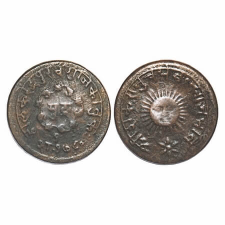 Indore, Copper Mudra, 8.44g, Tukoji Rao II (SE 1766-1808/1844-1886 AD), Indore Mint, Obv: 