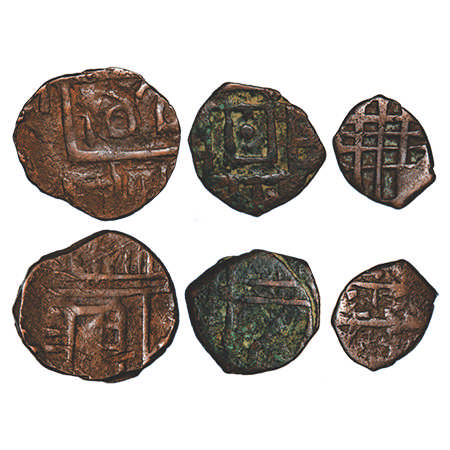 Jaisalmir, Copper Dodia Paisa (3 different sized Coins), 2.40/1.58/0.91g, Anonymous Coinag