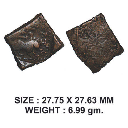 Satavahanas, Siri Satakarni, Nasik Region, Lion type, Copper Unit, 6.99g, Obv: Lion walkin