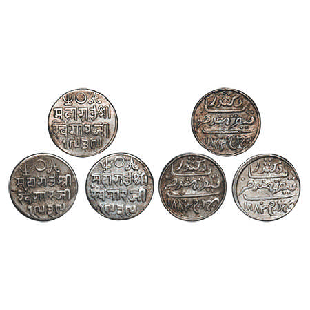 Kutch, Silver Kori (3 Coins), Khengarji III, Bhuj Mint, INO Victoria Queen, VS 1939/1883 A