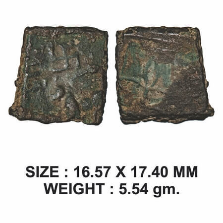 Satavahanas, Siri Satakarni, Nasik Region, Lion type, Copper, 4.26g, Obv: Lion walking to 