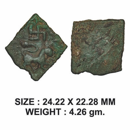 Satavahanas, Siri Satakarni, Nasik Region, Lion type, Copper, 4.26g, Obv: Lion walking to 