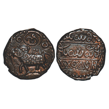 Mysore, Copper 20 Cash, 9.04g, Krishna Raja Wodeyar (AH 1225-1285, 1810-1868 AD), elephant