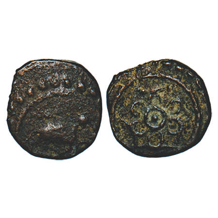 Travancore, Copper Thira Cash, 1.05g, Obv: Galloping deer, Rev: flower. BS 383. Very Fine,