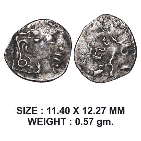 Satavahanas, Madhariputra, Silver ½ Unit, 0.57g, Obv: bust of the ruler to right with a pr