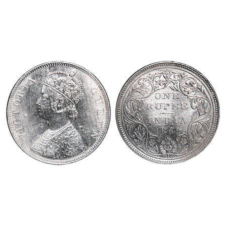 Victoria Queen, Silver, Rupee, 1862, Bombay Mint, B/II/0/3, 3 dots placed in a same row. F