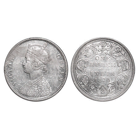 Victoria Queen, Silver, Rupee, 1875, Bombay Mint, A2/II, No dot, Top stroke of numeral '5'