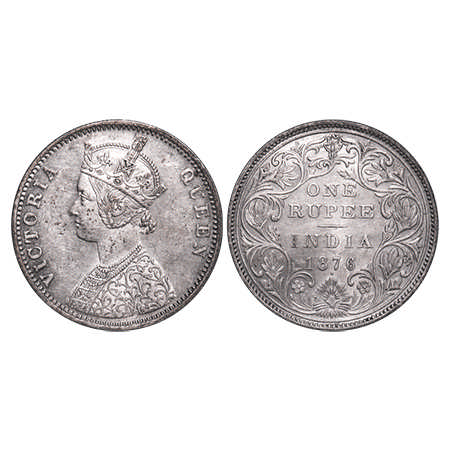 Victoria Queen, Silver, Rupee, 1876, Bombay Mint, A2/II, Dot, Two 'J's. F. Prid # Unlisted