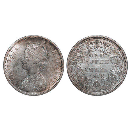 Victoria Empress, Silver, Rupee, 1878, Bombay Mint, A3/II(i), Dot. F. Prid # 151. GK 451. 