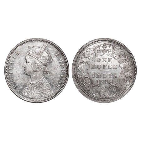 Victoria Empress, Silver, Rupee, 1878, Bombay Mint, A3/II(ii), Dot, Border line of Queen's