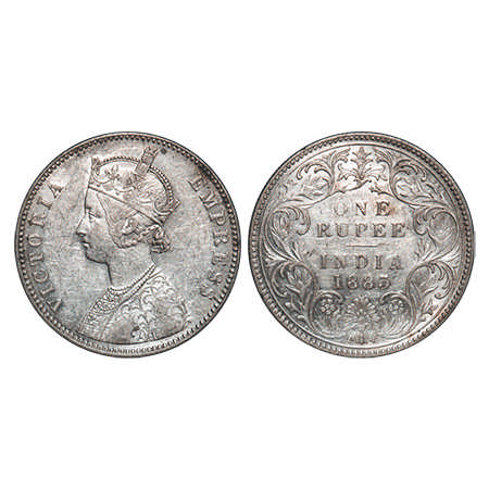 Victoria Empress, Silver, Rupee, 1883, Bombay Mint, A3/I, No dot. F. Prid # 161. GK 476. A
