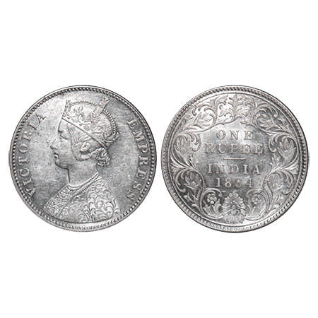 Victoria Empress, Silver, Rupee, 1884, Bombay Mint, A3/I, 'B' raised, With original mint l