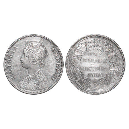 Victoria Empress, Silver, Rupee, 1885, Bombay Mint, A3/II(i), 'B' raised, Top stroke of nu