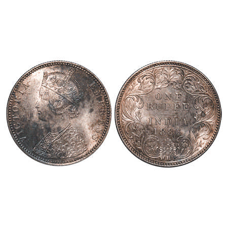 Victoria Empress, Silver, Rupee, 1886, Bombay Mint, C2/I, 'B' Incused. F. Prid # 171. GK 5