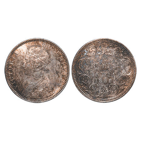 Victoria Empress, Silver, Rupee, 1888, Bombay Mint, C2/I, 'B' Raised. F. Prid # 174. GK 55