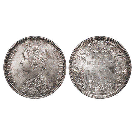 Victoria Empress, Silver, Rupee, 1889, Bombay Mint, C2/I, 'B' Incused. F. Prid # 177. GK 5