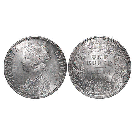 Victoria Empress, Silver, Rupee, 1890, Bombay Mint, C2/I, 'B' Incused. F. Prid # 178. GK 5