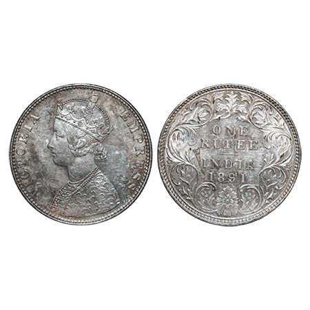 Victoria Empress, Silver, Rupee, 1891, Bombay Mint, C2/I, 'B' Incused, Original mint lustr