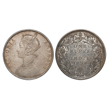 Victoria Empress, Silver, Rupee, 1898, Bombay Mint, C2/I(ii), 'B' Incused. F. Prid # 184. 