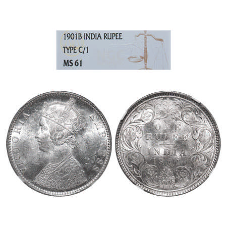 Victoria Empress, Silver, Rupee, 1901, Bombay Mint, C2(ii)/I, 'B' incused. F. Prid # Unlis