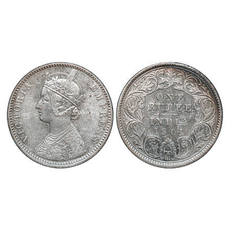 Victoria Empress, Silver, Rupee, 1901, Calcutta Mint, C3/I(i), 'C' Incused, Complete doubl