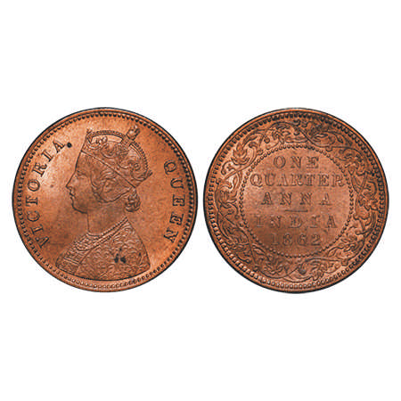 Victoria Queen, Copper, Quarter Anna, 1862, Madras Mint, A/I, No mint mark, Broken stem be