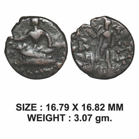 Kushan, Kujula Kadphises (c. 50-90 AD), Copper Drachma, 3.07g, Obv: King seated with cross
