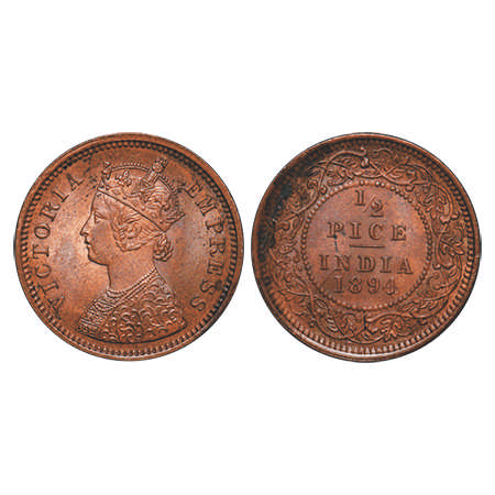 Victoria Empress, Copper, ½ Pice, 1894, Calcutta Mint, A/I, No mint mark. F. Prid # 727. G