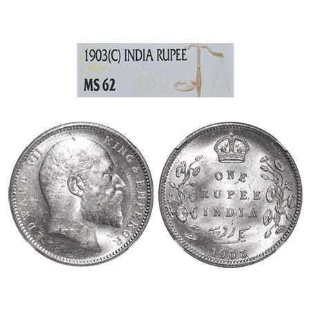 Edward VII, Silver, Rupee, 1903, Calcutta Mint, No mint mark, Normal 5 Diamonds. F. Prid #