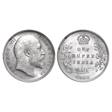 Edward VII, Silver, Rupee, 1903, Calcutta Mint, No mint mark, Normal 5 Diamonds. F. Prid #