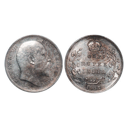 Edward VII, Silver, Rupee, 1905, Bombay Mint, 'B' incused and dot, Top stroke of numeral '