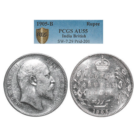 Edward VII, Silver, Rupee, 1905, Bombay Mint, 'B' incused and Dot, Top stroke of numeral '