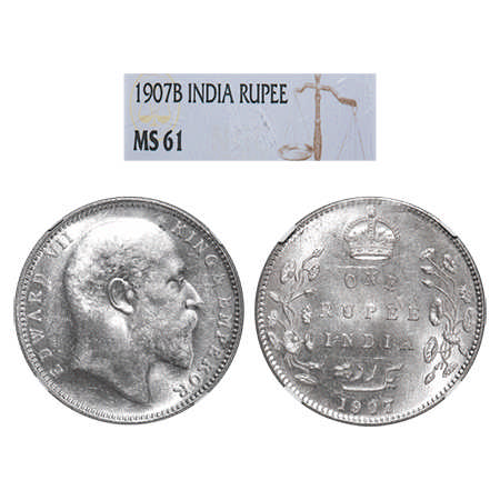 Edward VII, Silver, Rupee, 1907, Bombay Mint, 'B' incused and dot, Narrow numeral 7. F. Pr