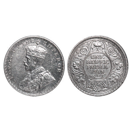 George V, Silver, Rupee, 1918, Bombay Mint, Dot, Ghost on Rev, Raised initials 'BM' on tru