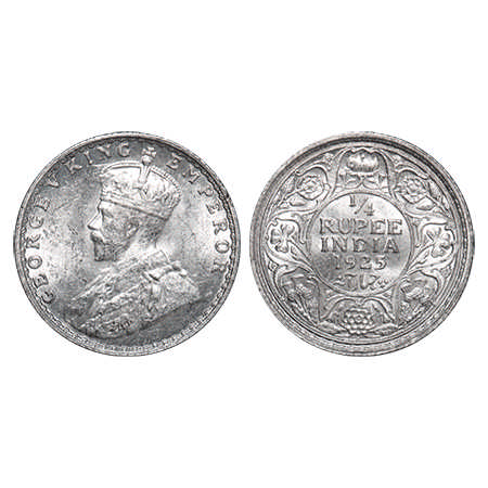 George V, Silver, ¼ Rupee, 1925, Bombay Mint, Dot. F. Prid # 458. GK 1093. Brilliant Uncir