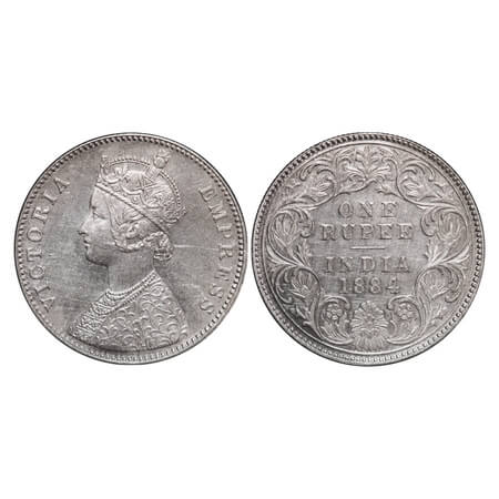 Victoria Empress, Silver, Rupee, 1884, Bombay Mint, A3/I, 'B' raised. F. Prid 167. GK 489.