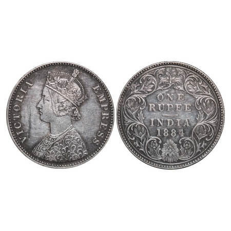 Victoria Empress, Silver, Rupee, 1884, Bombay Mint, A3/I, 'B' raised. F. Prid 167. GK 489.