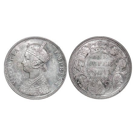 Victoria Empress, Silver, Rupee, 1885, Bombay Mint, A3/II(i), 'B' raised, Top stroke of nu