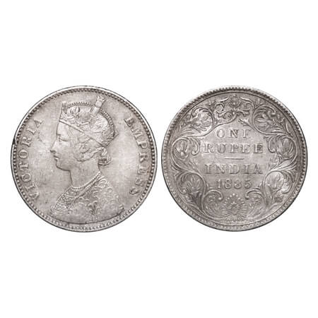 Victoria Empress, Silver, Rupee, 1885, Bombay Mint, A3/II(i), 'B' raised top and bottom. F